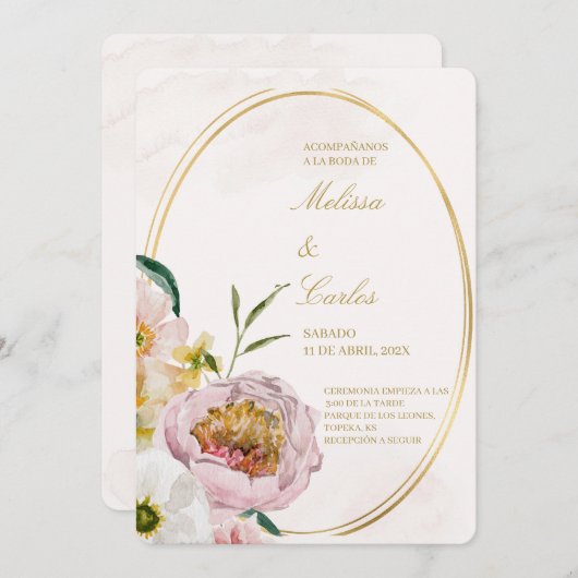 Faire-part de mariage espagnol Oval Wreath (Devant / Derrière)