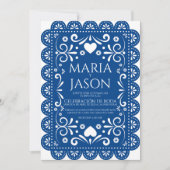 Faire-part de mariage espagnol Papel Picado bleu b (Devant)