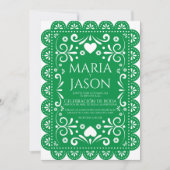 Faire-part de mariage espagnol Papel Picado vert b (Devant)