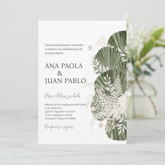 Faire-part de mariage espagnol verdoyant (Debout devant)