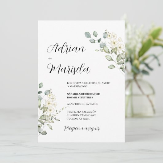 Faire-part de mariage espagnol verdoyant (Debout devant)