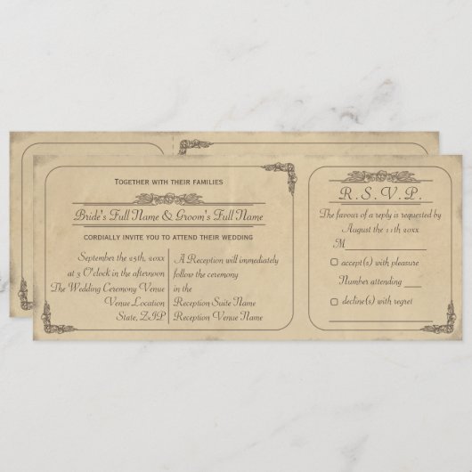 Faire-part de mariage et carte-réponse sur vélin a (Devant / Derrière)