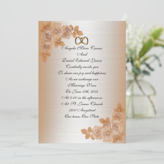 Faire-part de mariage et élégant rose satiné (Debout devant)