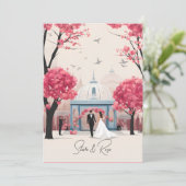 Faire-part de mariage et programme à la rose (Debout devant)