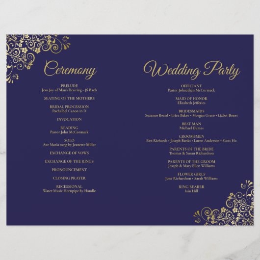 Faire-part de mariage et programme Navy & Or (Dos)