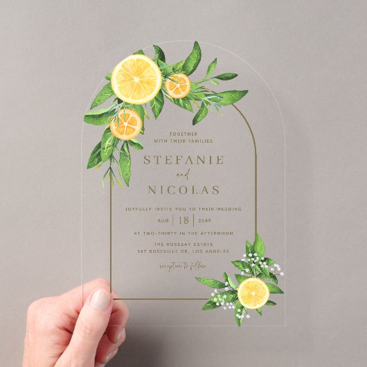 Faire-part de mariage été arches citrons et orange (In situ (ordinateur de poche))