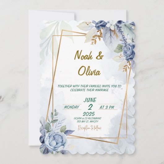 Faire-part de mariage Ethereal Blue Bloom (Devant)