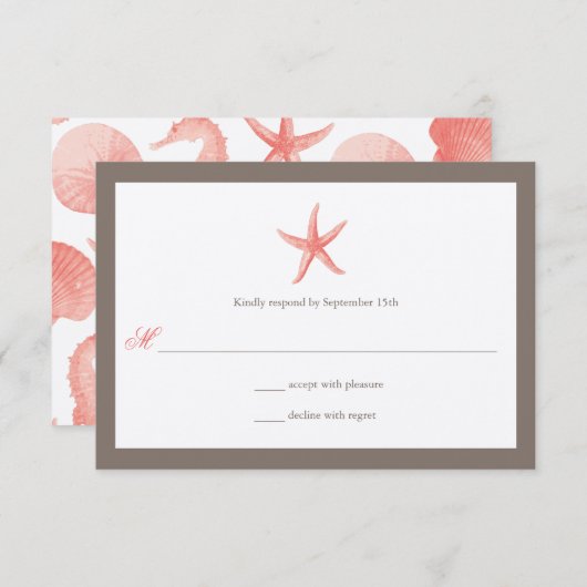 Faire-part de mariage Étoile de mer - CORAIL (Devant / Derrière)