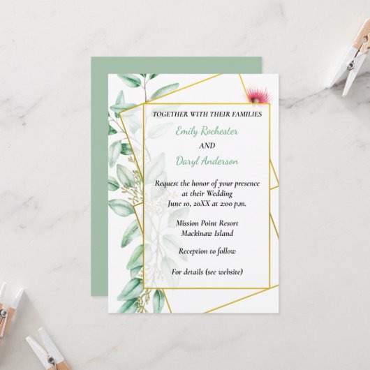 Faire-part de mariage Eucalyptus (Devant/Arrière en situation)