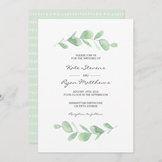 Faire-part de mariage | Eucalyptus aquarelle du ja (Devant / Derrière)