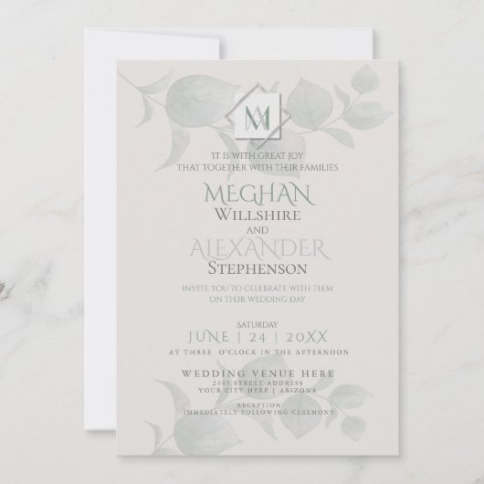 Faire-part de mariage | Eucalyptus argenté (Devant)