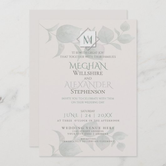 Faire-part de mariage | Eucalyptus argenté (Devant / Derrière)