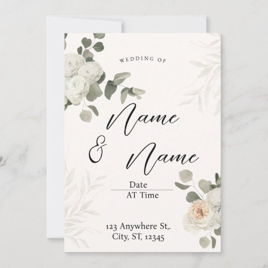 Faire-part de mariage Eucalyptus blanc esthétique (Devant)