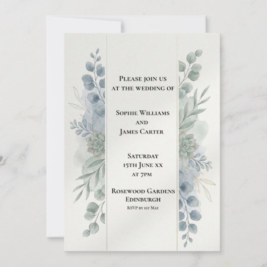 Faire-part de mariage Eucalyptus Bleu Argent (Devant)