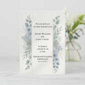 Faire-part de mariage Eucalyptus Bleu Argent (Debout devant)