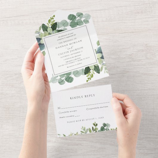 Faire-Part de Mariage Eucalyptus en Vert Tout Comp (Déchirure)