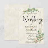 Faire-part de mariage eucalyptus et or (Devant / Derrière)