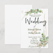 Faire-part de mariage eucalyptus et or (Devant / Derrière)