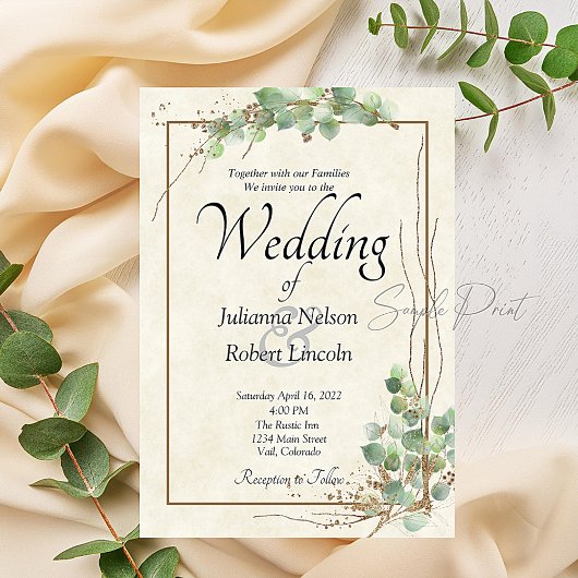 Faire-part de mariage Eucalyptus et or budget  Inv