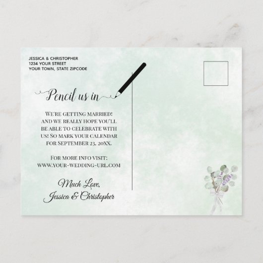 Faire-part de mariage Eucalyptus & Menthe Lavande (Dos)