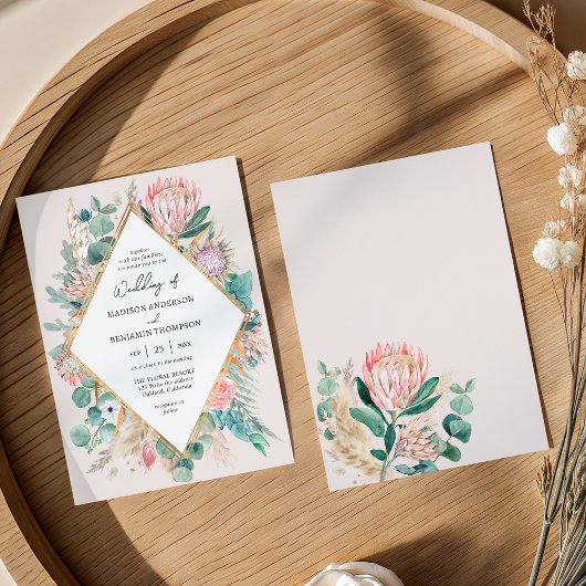 Faire-part de mariage Eucalyptus Protéa Herbe de l