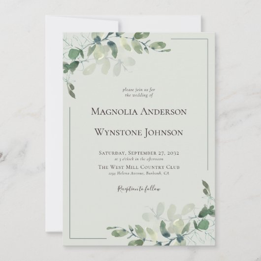 Faire-part de mariage | Eucalyptus QR Code photo (Devant)