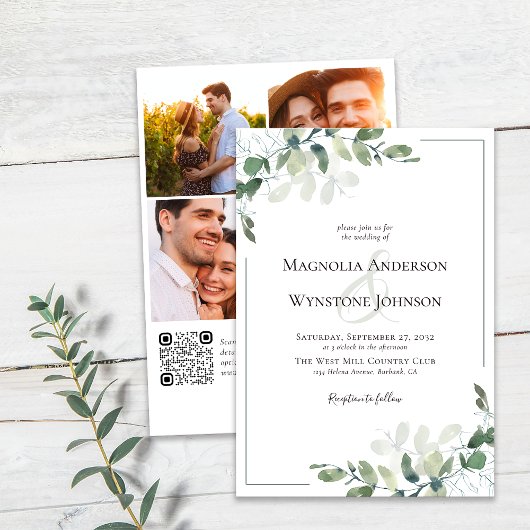 Faire-part de mariage | Eucalyptus QR Code photo
