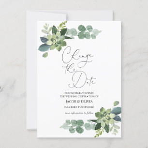 Faire-part de mariage eucalyptus reporté