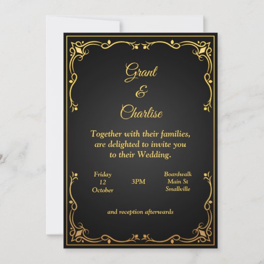 Faire-part de mariage excellent, or et noir (Devant)
