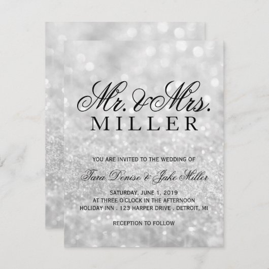 Faire-part de mariage - Fab argenté brillant (Devant / Derrière)