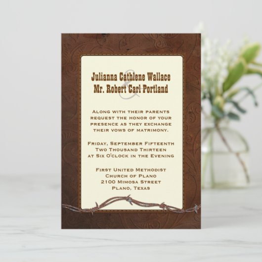 Faire-part de mariage fait sur commande en cuir (Debout devant)