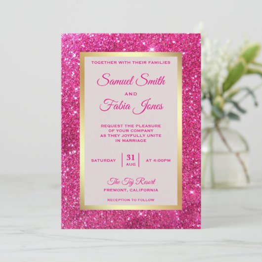 Faire-part de mariage Faux Gold Foil Hot Rose Part (Debout devant)