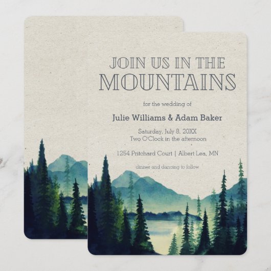 Faire-part de mariage/ fête en montagne (Devant / Derrière)