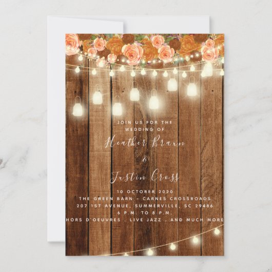 Faire-part de mariage/Fête Rustique en bois de gra (Devant)