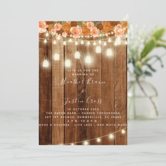 Faire-part de mariage/Fête Rustique en bois de gra (Debout devant)