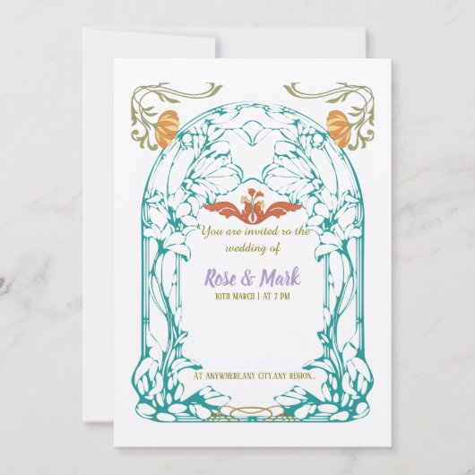 Faire-part de mariage feuillage Art nouveau (Devant)