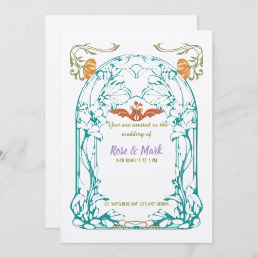 Faire-part de mariage feuillage Art nouveau (Devant / Derrière)