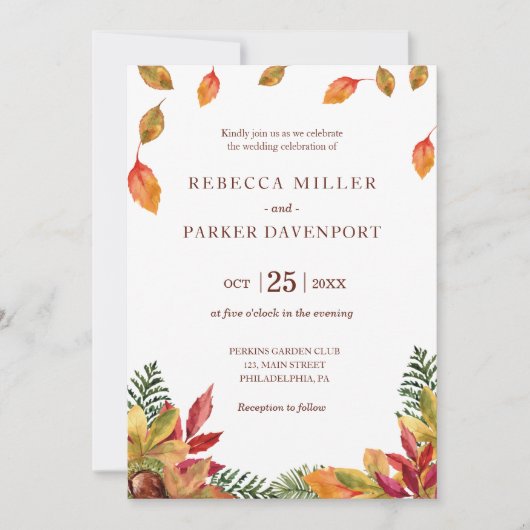 Faire-part de mariage feuillage d'automne (Devant)