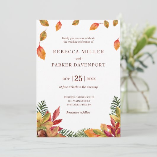 Faire-part de mariage feuillage d'automne (Debout devant)