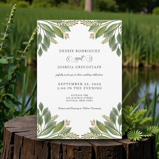 Faire-part de mariage Feuillage de feuilles vertes