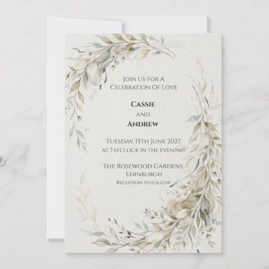 Faire-part de mariage Feuillage Or Vert (Devant)