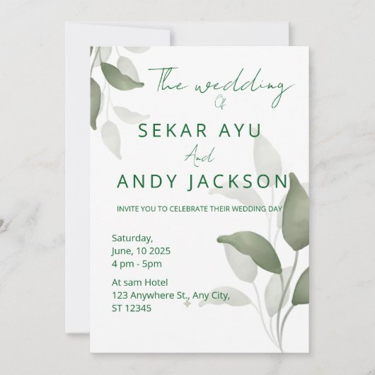 Faire-part de mariage feuille (Devant)