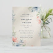 Faire-part de mariage feuille beige bleu (Debout devant)