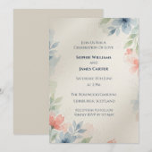 Faire-part de mariage feuille beige bleu (Devant / Derrière)