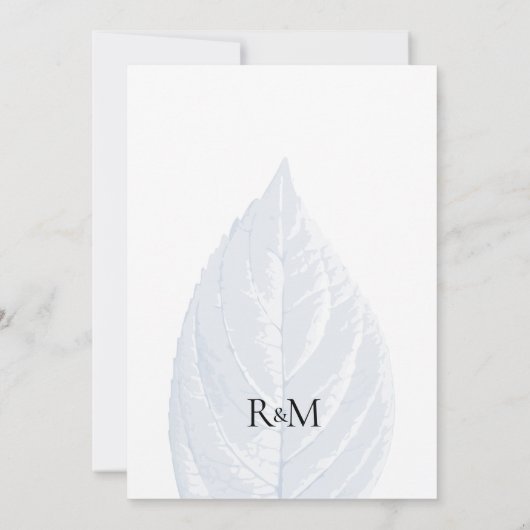 Faire-part de mariage feuille bleu poussiéreux (Dos)