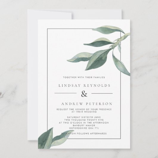 Faire-part de mariage Feuille botaniques modernes (Devant)