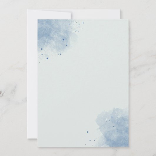 Faire-part de mariage feuille d'aquarelle bleu fon (Dos)