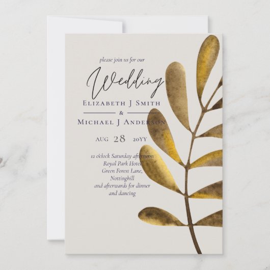Faire-part de mariage feuille de bronze rouillé (Devant)