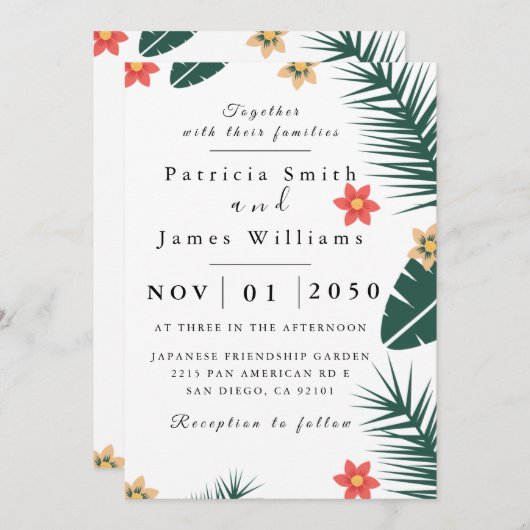 Faire-part de mariage feuille de coco (Devant / Derrière)