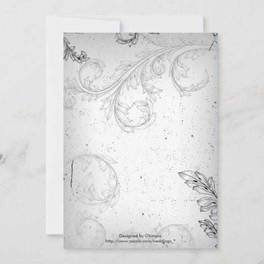 faire-part de mariage feuille de défilement gris v (Dos)